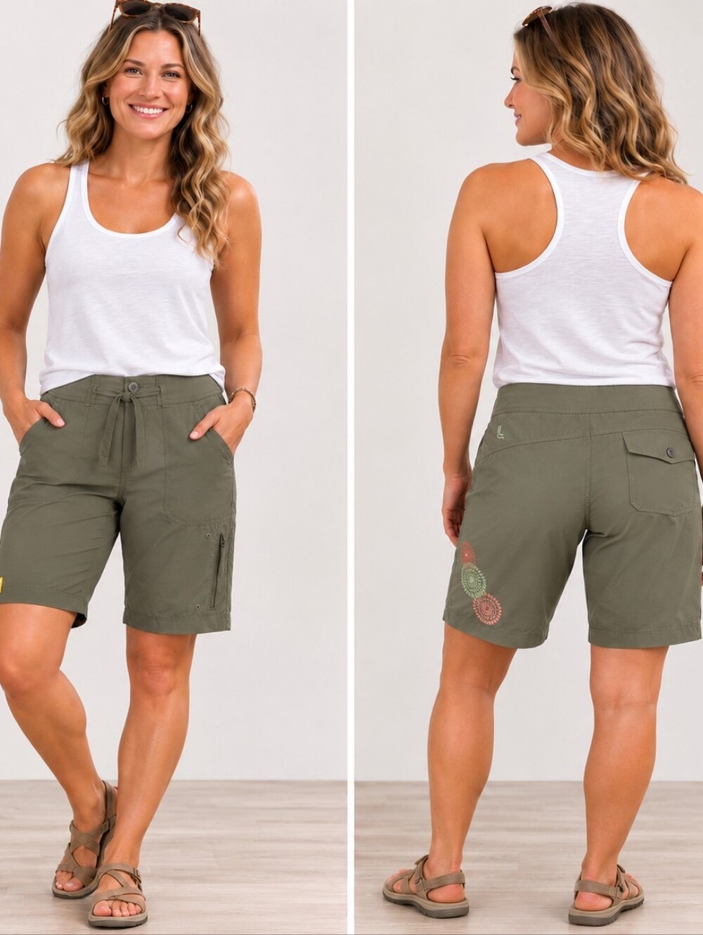 A-217 Lolë Olive Green Quick Dry Cargo Shorts UPF 50+ Hiking Travel Women's Size